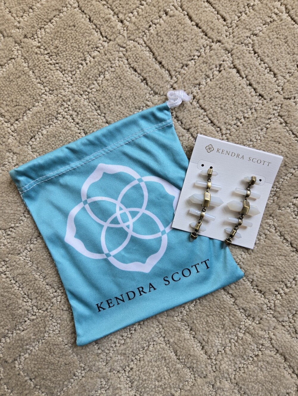 Kendra Scott Talia Chandelier Earrings NWT and bag. Wht Rock Crystal Ant.Gold - Picture 6 of 6